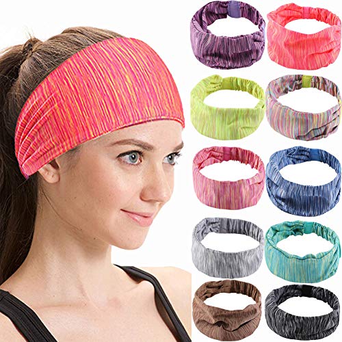 Workout Headband 10pcs Non Slip Sweatband Lightweight Multi Headbands Headscarf for Yoga Running Sports Travel Athletic Fitness Elastic Wicking fits All Women Men Durable Breathable