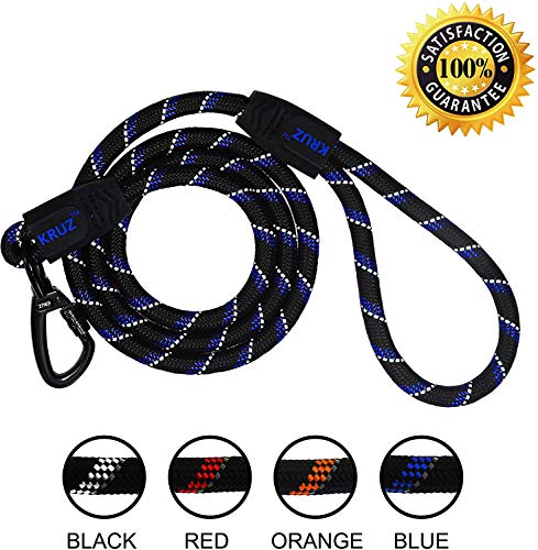 Kruz Reflective Dog Leash - KZROPE5060-L8L - Soft Silicone Grip - Click & Lock Snap - Pet Walking, Running, Training - Heavy-Duty, Durable Rope - Security, Control and Comfort - Orange - 1/2" x 5 FT - Thumbnail 4