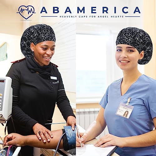 Image of ABAMERICA Bouffant Caps with Button and Sweatband, Adjustable Scrub Caps for Women Men, One Size Multi Color