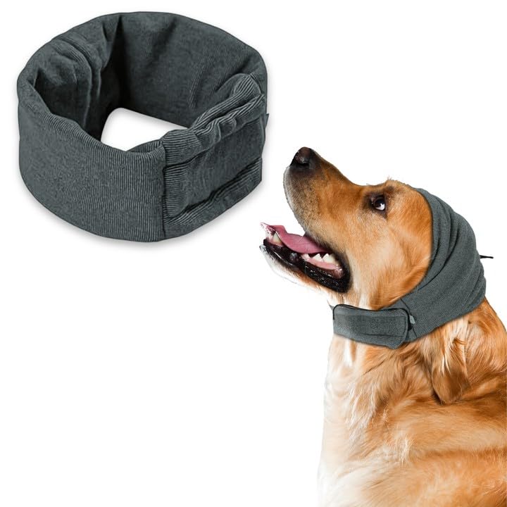 LUFFLOK Hund Ohrenschutz Grau für Lärmschutz, Hunde Gehörschutz für Angst Relief und Grooming, Haustier Gehörschutz Hund für Komfort Während Donner, Winter, Feuerwerk, Bad (M)