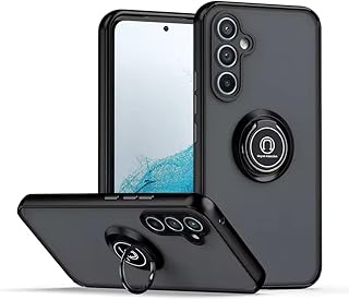 جراب موبايل مطفي من البولي كربونات والبولي يوريثين المقاوم للحرارة مع حلقة 360 درجة مضاد للصدمات لموبايل سامسونج جالاكسي A34 من فاسينيشن - أسود