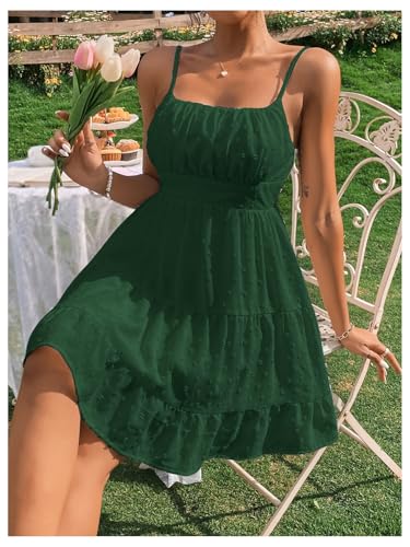 Image of Floerns Women's Swiss Dots Sleeveless Ruched Bust Ruffle Hem Cami Short Dress