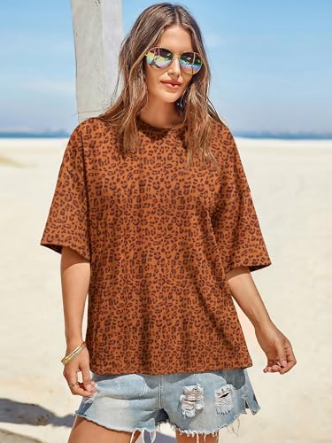 Image of Tankaneo Womens Oversized Tshirts Summer Casual Short Sleeve Crew Neck T Shirt Loose Fit Side Slit Tee Tops