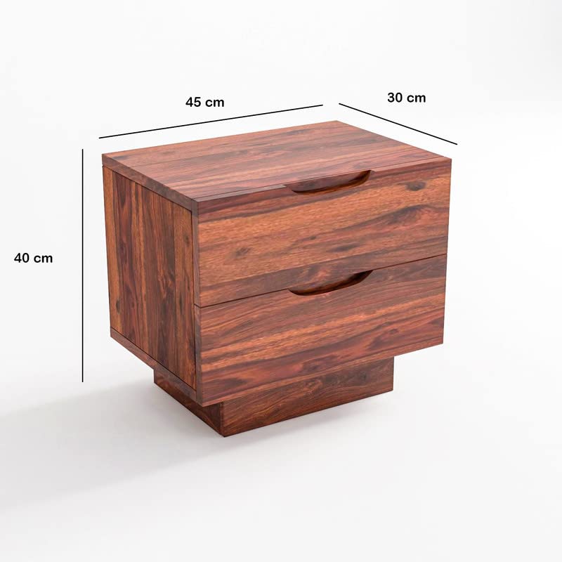 Image of Solid Wood Sheesham Sofa Side Table with 2 Drawer - Honey Finish