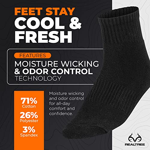 Realtree Comfort Dry Cushioned Tall Crew Black Men's Socks with Compression Arch & Moisture-Wicking - Size 6-124