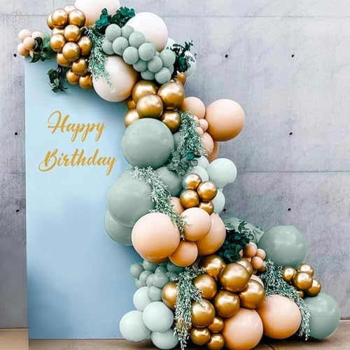 Image of Dusty Blue Green Balloons,12 Inchs Sage Green Blue Sand White Gold Confetti Latex Balloons for Eucalyptus Birthday Boho Bridal Shower Wedding Decorations