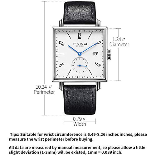 Image of FEICE Unisex Square Watch Men's Bauhaus Automatic Watch Mechanical Watches Analog Wristwatch -Sapphire Mirror -34mm Case -FM301