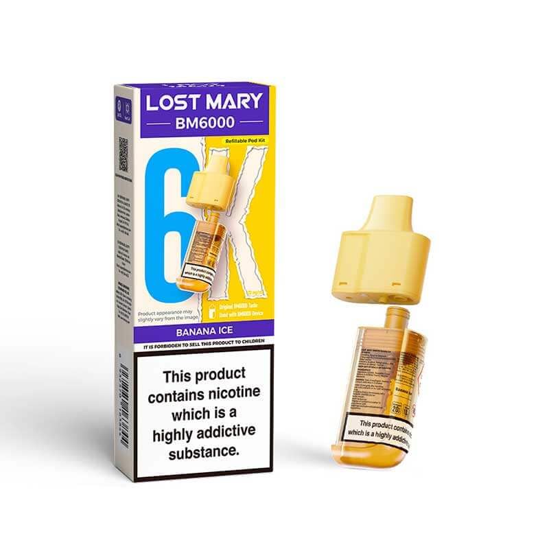 Lost-Mary 6k Refill Pack Rechargeable Pod System Device Kit - Compact Portable Electronic Device with Refillable Cartridge USB-C Rechargeable Battery Lightweight Design (Banana ice)