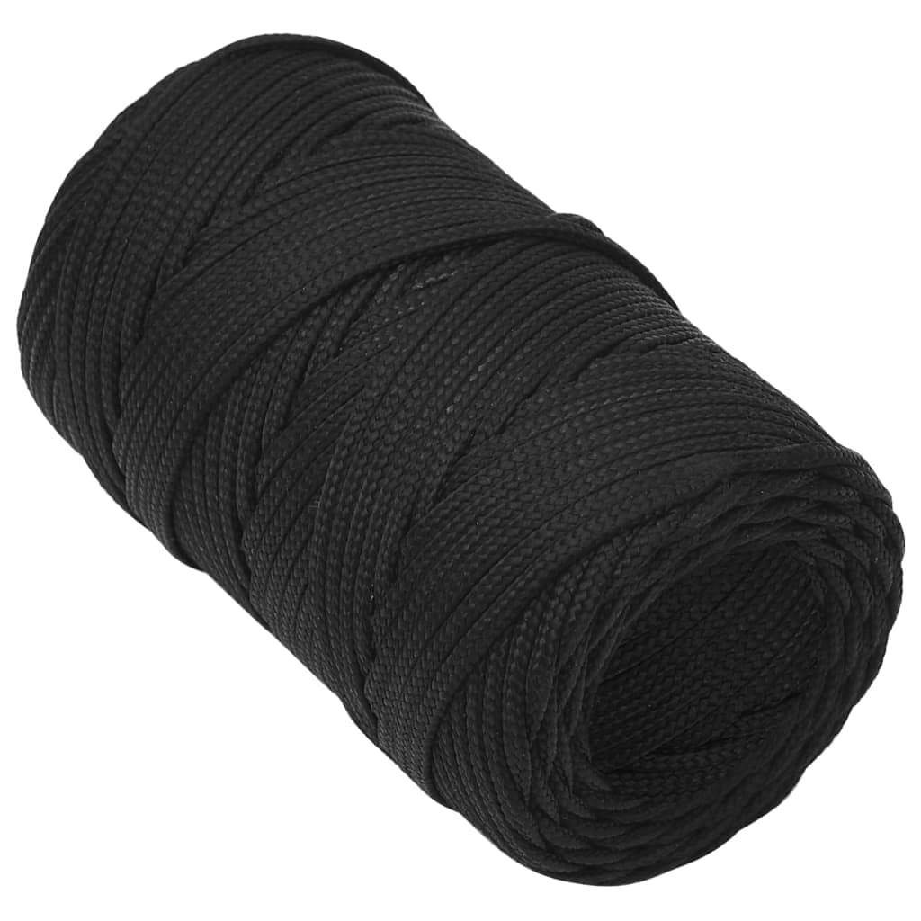 Corde d'Amarrage de Bateau, Corde de Levage en Bobine pour Transport Séchage du Linge, Résistant à la Déchirure, Noir Complet 2 mm x 250 m Polypropylène