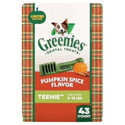 Greenies Veterinarian-Recommended, Limited-Edition Natural Dental Dog Treats Teenie Size, Pumpkin Spice Flavor, 12 oz. Pack, 43 Count