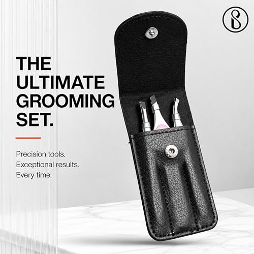 Image of Beaute Secrets Professional 3-Piece Tweezer Set with Travel Case | Wide Slant, Precision Point & Slant Tip Tweezers | Stainless Steel Eyebrow & Facial Hair Removal Kit