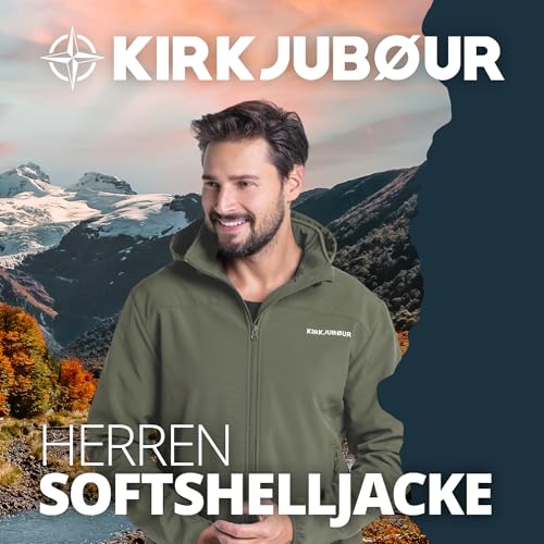 Kirkjubøur® Hestur Herren SOFTSHELLjacke 10.000 mm Wassersäule mit Kapuze und Fleecefutter, atmungsaktiv und wasserabweisend mit Stehkragen, Outdoor (as3, alpha, m, regular, regular, Grün)