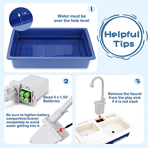Mini Tudou Küchenspielzeugset mit funktionierendem Wasserhahn,Spülbecken-Spielzeug-Set Elektronisches mit neuem, Rollenspiel für Mädchen,Kleinkinder und Jungen(blau) – Bild 7