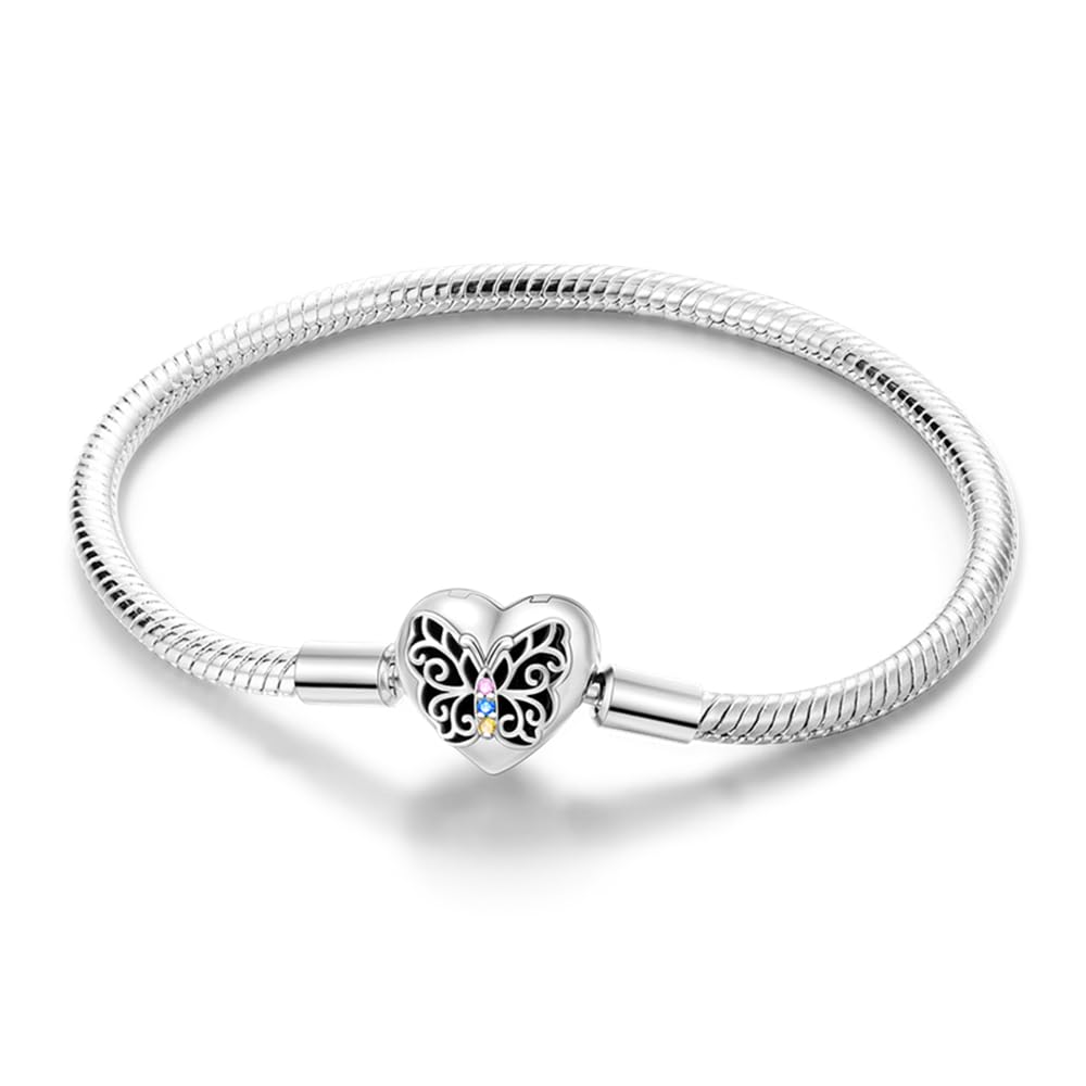 KUNSIR 925 Sterling Silver Snake Chain Bracelet Butterfly Bracelets with 5A Cubic Zirconia for Women Teen