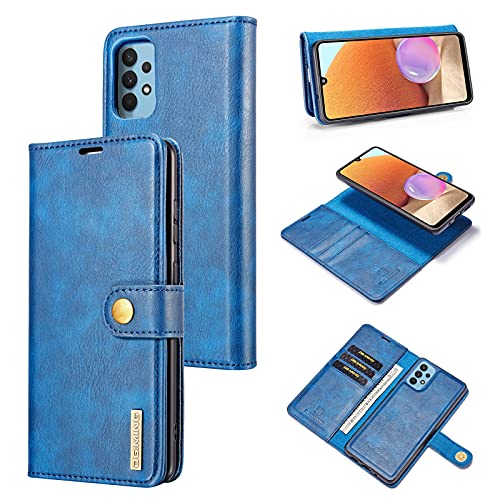 Étui Samsung Galaxy A32 5G en cuir véritable bleu avec porte-cartes détachable