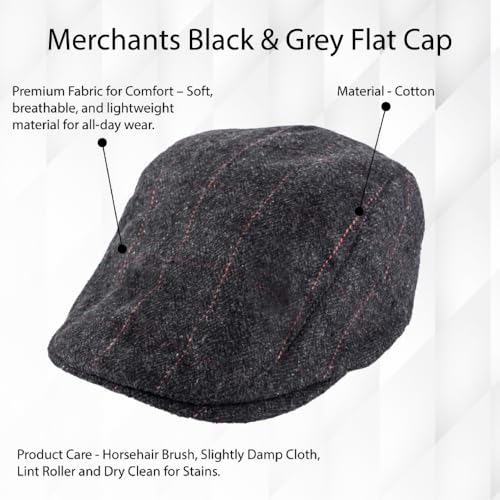 Image of The Tie Hub Dark Grey Flat Cap for Men, Breathable Cotton Comfort, Water Resistant, Vintage Newsboy Style, Free Size