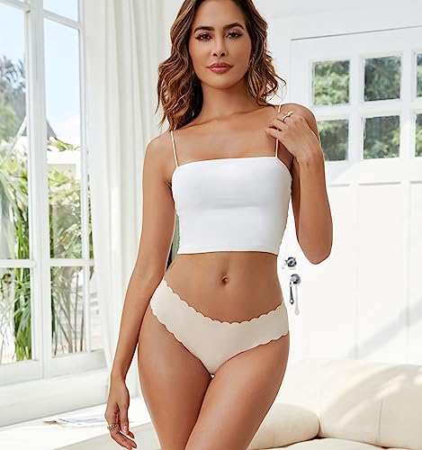 Wetopkim Seamless Thongs for Women, No Show Panties V-waisted Stretch Breathable, Seamless Thong Underwear 6 Pack S-XL