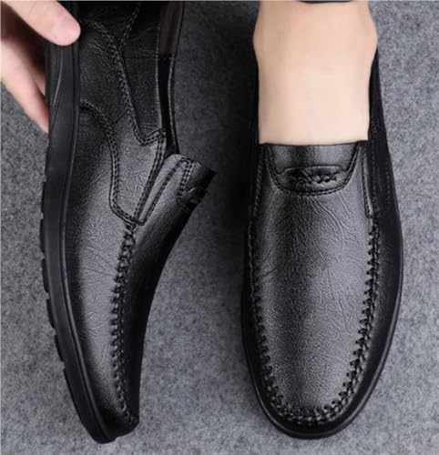 Loafers for Men Solid Color Round Toe Leather Loafers Flexible Anti-Slip Flat Heel Party Slip On3