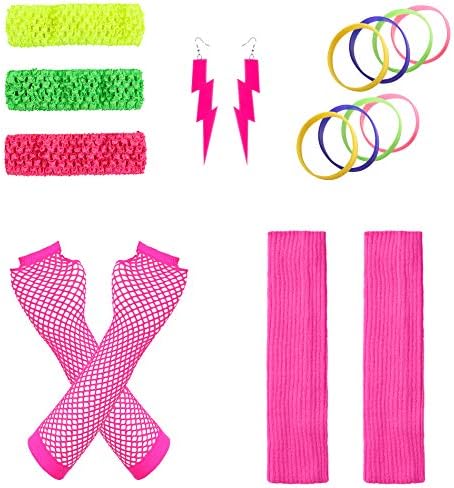 JustinCostume Women's 80s Outfit Accessories Neon Earrings Leg Warmers Gloves