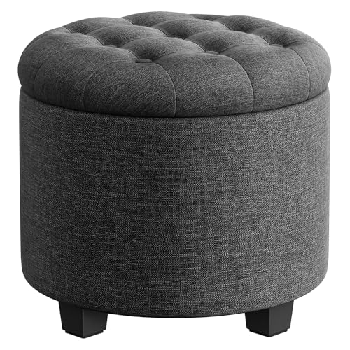 SONGMICS Round Ottoman, Ottoman with Storage, 17.7 Dia. x 17.5 H Inches Foot Rest with Legs, Load up to 330 lb, for Living Room, Bedroom, Dark Gray ULOM011G01