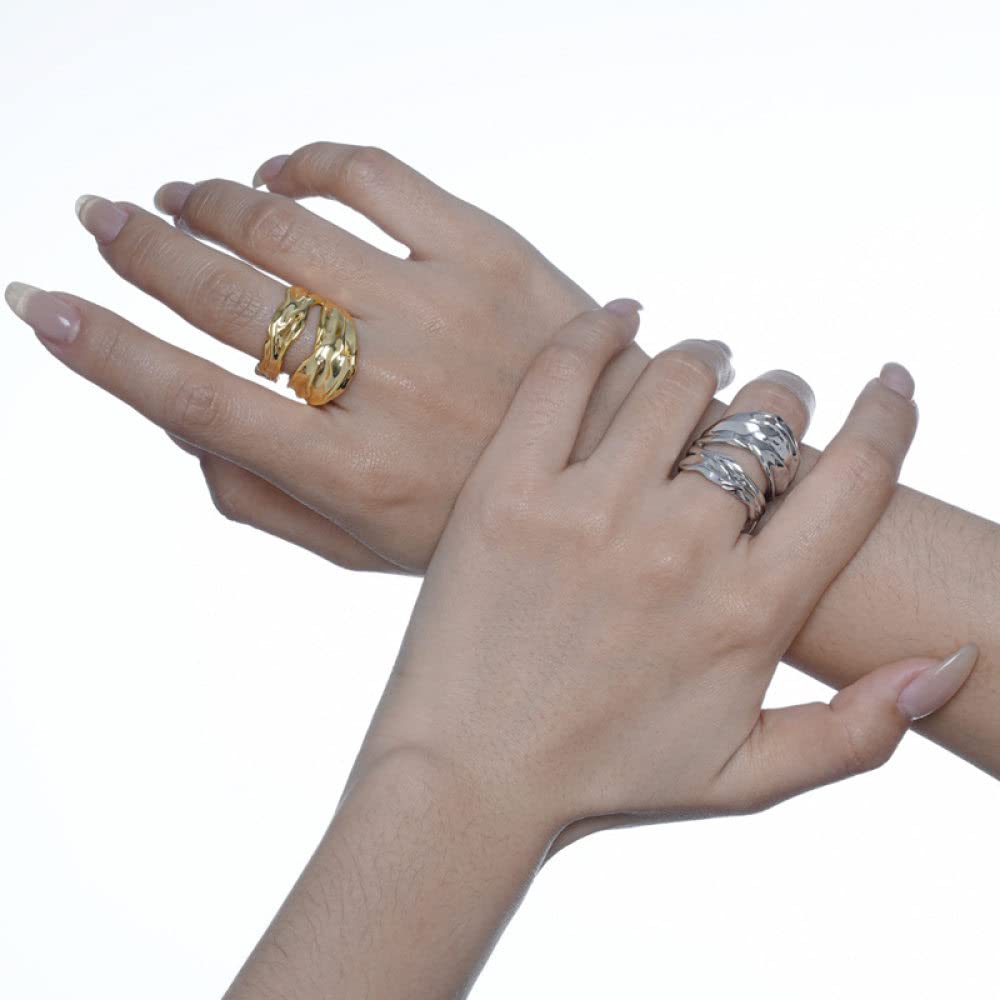 HGJH Anello Regolabile,Anelli Regolabili per Le Donne Origami Texture Lucido Argento Sterling 925 Doppio Strato Semplici Anelli Eternity FEDI Nuziali Promettono Anelli per Ragazze Signore