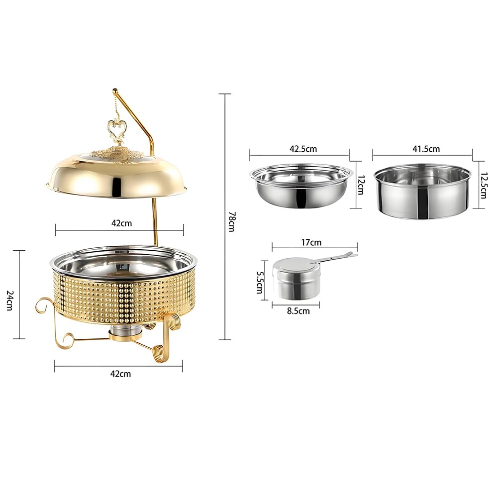 Calentador de Buffet Dorado con diseño de Tapa Colgante y Placas calefactoras comerciales de Acero Inoxidable, Adecuado para Banquetes, Bodas y Fiestas de hoteles
