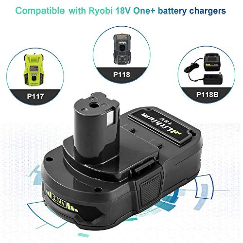 2Pack 3.0Ah P102 Battery Replacement Compatible with Ryobi 18V Lithium P103 P104 P105 P107 P108 P109 P190 P191 P122 for 18V ONE+ Cordless Power Tools