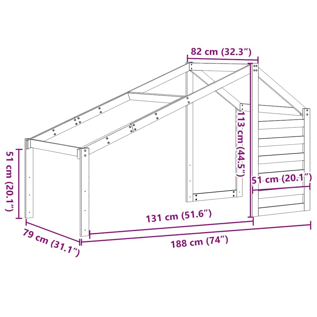 Techo para cuna de 188 x 82 x 113 cm, madera maciza de pino para habitación infantil, extensión rústica, fijación estable, diseño abierto, accesorio de cama de juego duradero