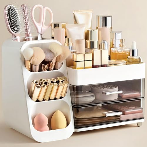 Organizador de maquillaje grande con soporte para brochas,...