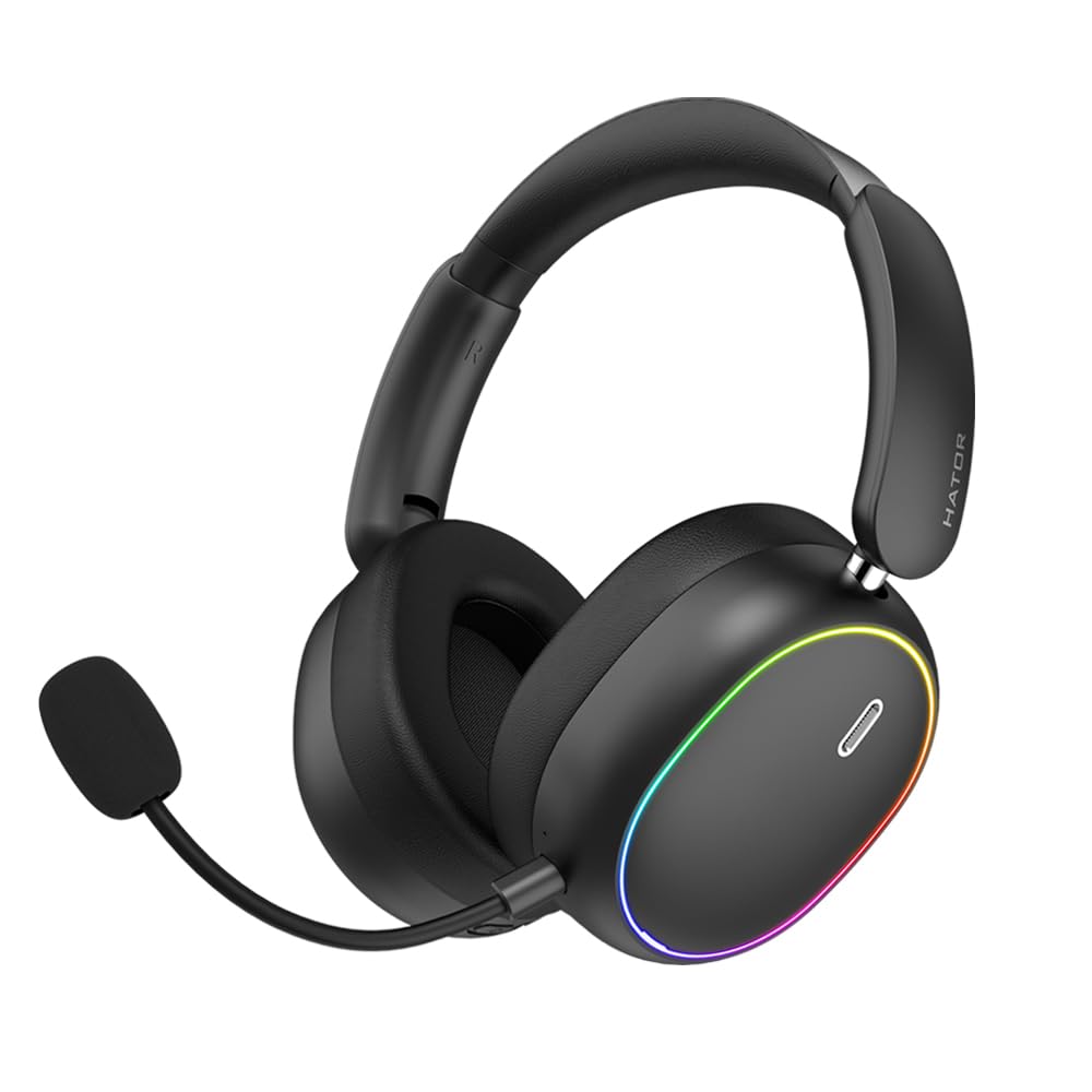 HATOR Phoenix 2 Wireless Gaming-Headset – 40mm Hi-Res Treiber, Hybrid ANC, Spatial Audio, Head Tracking, 2.4GHz & BT5.4, bis zu 45h Akku, inkl. Case – für PC, Konsole & Mobile, Schwarz