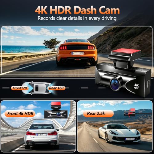 Image of 4K Dash Cam Front and Rear, 2.5k Rear,Starlight Night Vision G Sensor ADAS