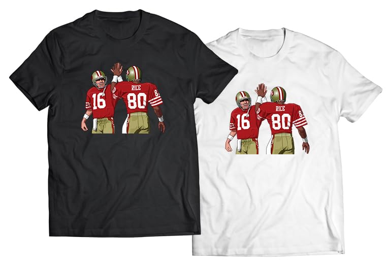 Vintage Quarterback & Wide Receiver Duo Legend T-Shirt - Iconic San Francisco Football Heroes, Joe & Jerry - Classic Sports Memorabilia Apparel Tee2