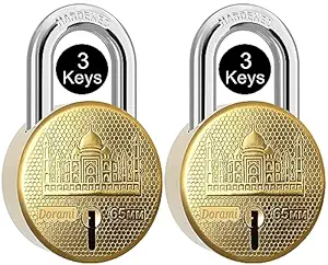 Dorami Taj Round 65mm Lock | Hardened Shackle | Double Locking | Steel Body (Pack 2) Padlock