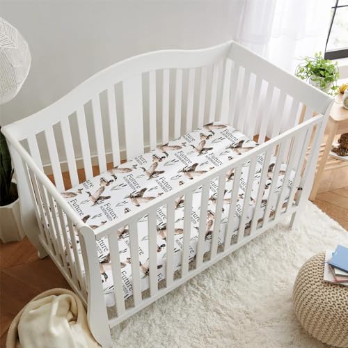 Image of HawSkgFub Future Duck Hunting Buddy Fitted Standard Crib Sheet for Baby Boy, Mallard Duck Hunter Wild Animal Lake Toddler Mattress Cover, Soft Stretchy Nursery Bed Sheets Decor Kids Gift 52 inch x 28 inch
