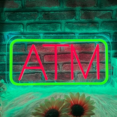 ATM Neon Sign ATM Led Signs for Wall Decor Dimmable Neon Light Sign for Bank Decor Bedroom Game Room Kids Room Bar Decoration Dimmable USB Powered Light Up Signs for Party