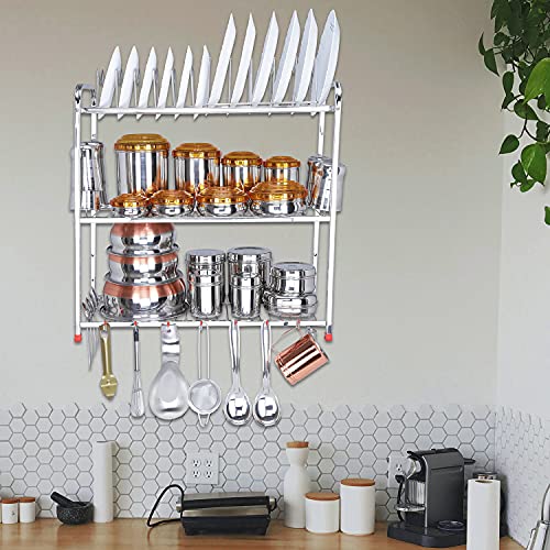 Image of LiMETRO STEEL Stainless Steel 3 Shelf Wall Mount Kitchen Racks | Utensil Stand for Kitchen | Utensil Rack for Kitchen | Kitchen Utensils Rack (Size: 24x24 inch)