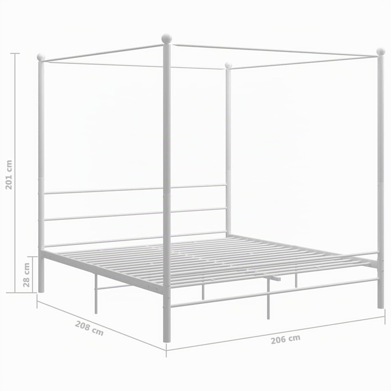 SECOLI Letto Matrimoniale in Ferro Battuto, Struttura Letto Matrimoniale a Baldacchino 200x200 cm Bianco Verniciato a Polvere