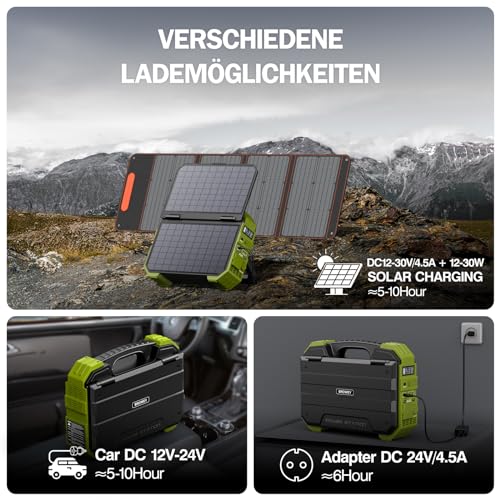 BROWEY Tragbare Powerstation 614.4Wh, LiFePO4 Batterie 230V/600W (1200W Peak) reiner Sinus AC, powerstation mit solarpanel, Geeignet für Camping im Freien, Reisen, Stromausfall... – Bild 4