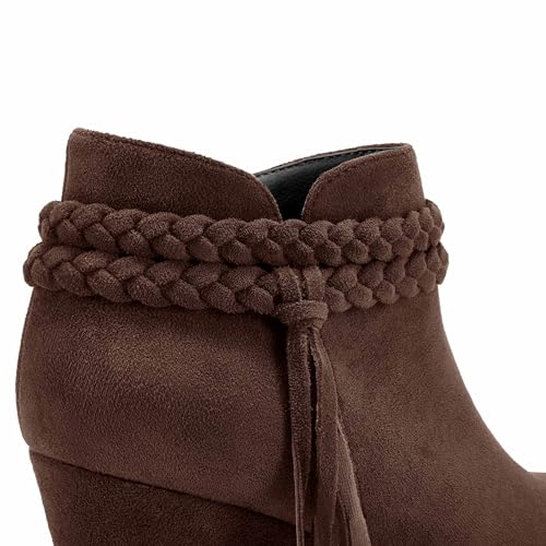 Image of Fashare Womens Wedge Ankle Boots Braided Fringe Strap Western Heeled Fall Booties Dress Shoes