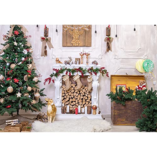 Aoihrraan 3x2m Navidad Chimenea fotografía Fondo Navidad árboles Calcetines Regalos astas Invierno Interior Fondo Nuevo Año Festival Familia Fiesta Pancarta Niños Retrato Foto Estudio Accesorios Cover