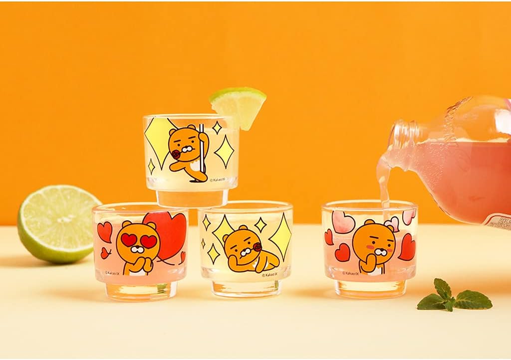 KAKAO Ryan Magic Korean Soju Shot Classes Set of 4P(소주잔) For Korean Soju, Whiskey, Tequila and Liquor