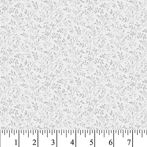 Dainty Leaves Silver Gray Cotton Fabric by The Yard, 2 Yard Precuts