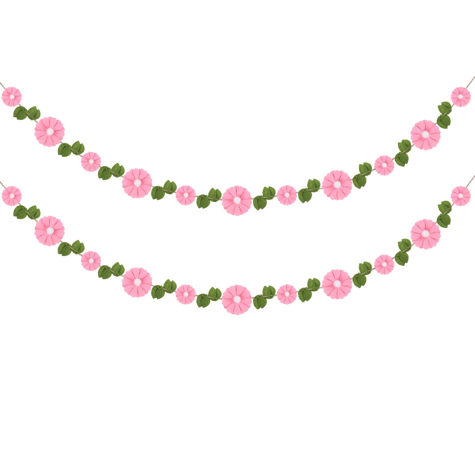 Winmany Felt Daisy Sunflower Garland Colorful Boho Wildflower Green Leaves Wall Hanging Decorations Birthday Wedding Party Photo Props Home Room Decor (Pink)