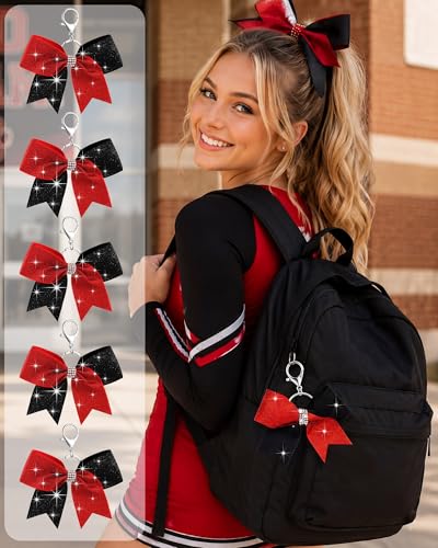 Image of Tondiamo Cheer Bow Keychain Cheer Keychain with Rhinestones Cheerleader Keyrings for Team Gift Cheerleading Sports Accessory