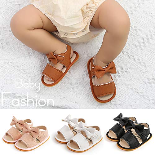 Image of Babelvit Infant Baby Girl Boy Sandals Comfort Premium Summer Outdoor Casual Beach Shoes with Flower Bowknot Anti Slip Rubber Sole Newborn Toddler Prewalker First Walking Shoes