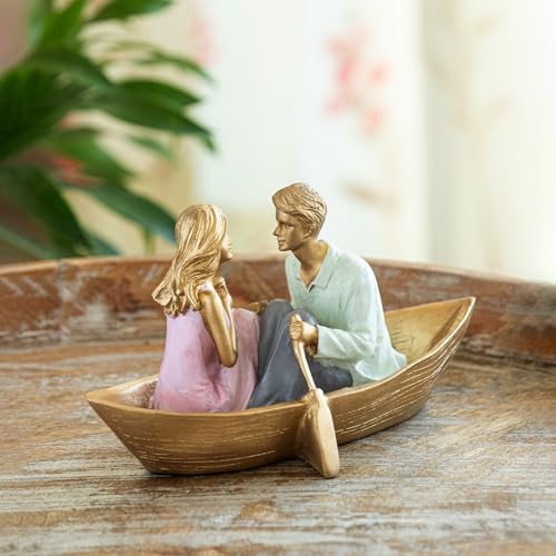 Image of ExclusiveLane 'Boat Couple' Resin Decorative Items for Living Room (Hand-Painted, 11.8 Cm)|Couple Show Pieces for Home Decor |Multicoloured