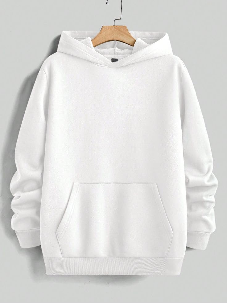 Generic Unisex Solid Hooded Sweatshirt White - Image 2