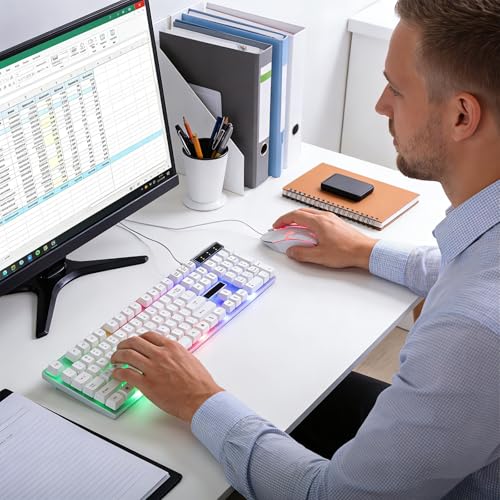 Teclado y ratón con cable retroiluminado y diseño ergonómico para PC gaming 6