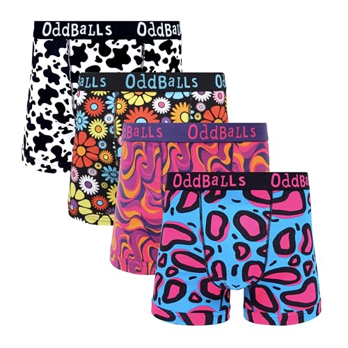OddBalls | Mens Boxers Multipack | 4 Pack | Classic Fit | Mens Underwear | Hipster Boxer Shorts | Cotton Boxers | Elastic Waistband | Favs Bundle | Medium