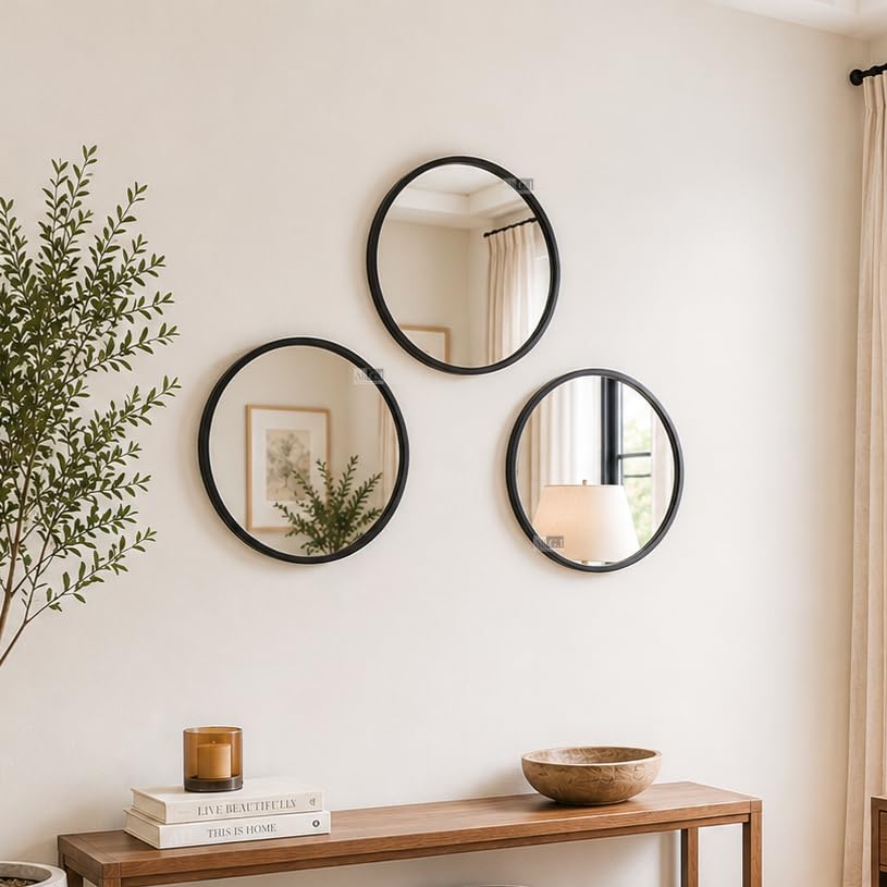 Image of Ali.G.I Round Wall Mirror, Modern Metal Framed Decorative Circle Vanity Mirror for Bathroom, Living Room, Bedroom & Entryway (Black 16 inch)